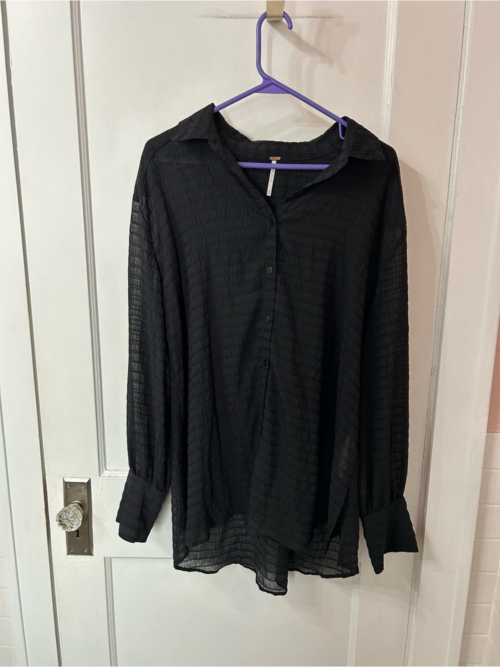 Free People Black Sheer Button-Down Blouse